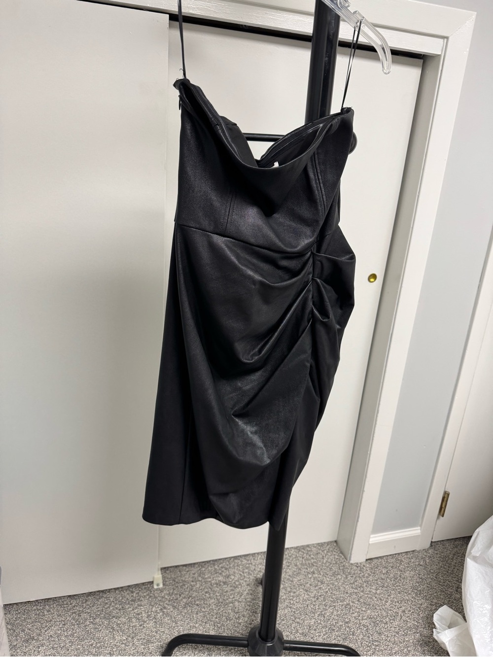 Amanda Uprichard Black Faux-Leather Ruched Mini Dress
